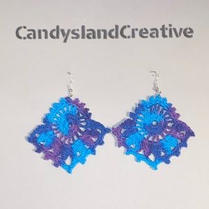 Handmade blue/purple crochet lace earrings